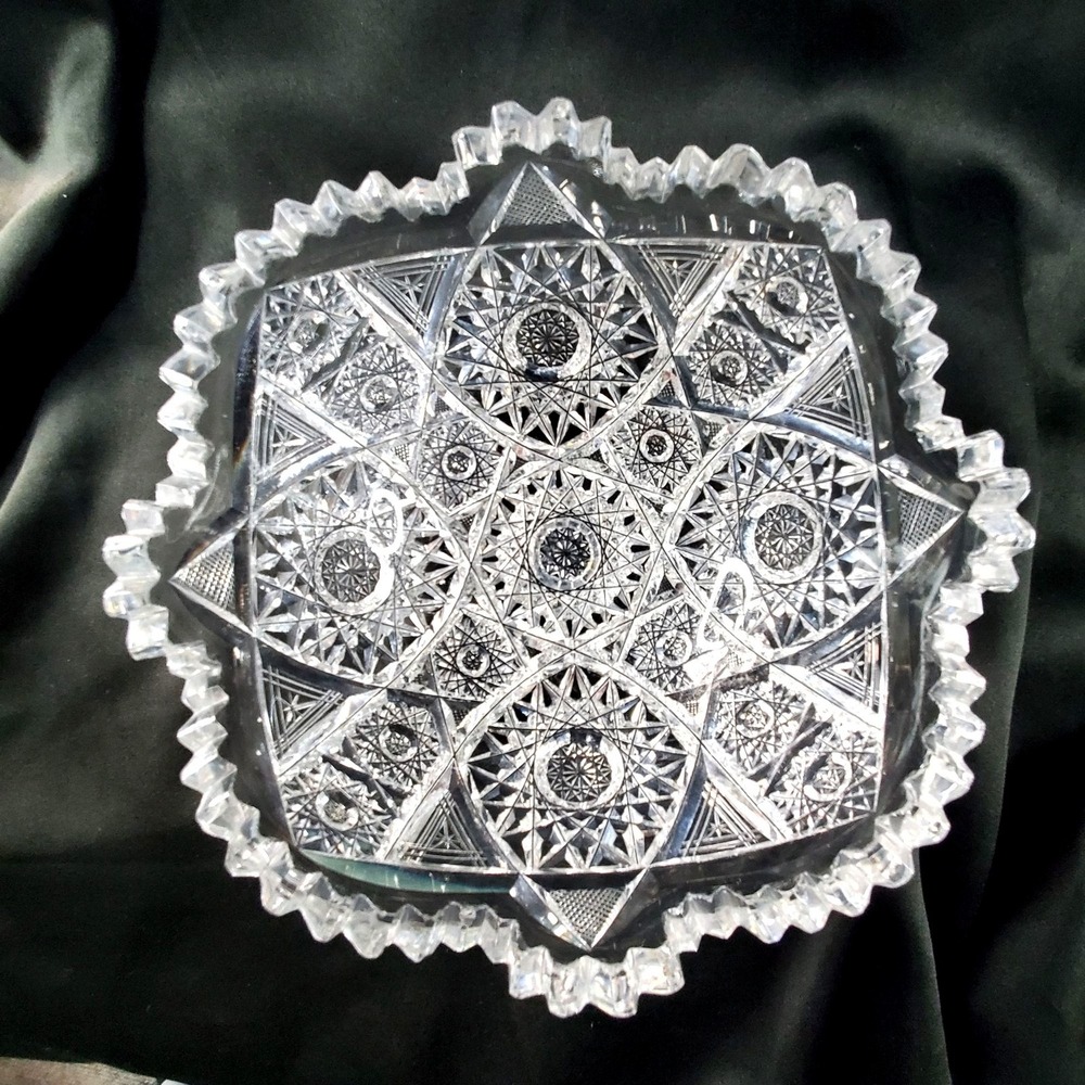 American Brilliant Period (ABP) Cut Glass Crystal Bowl Geometric Sawtooth 8 Inch